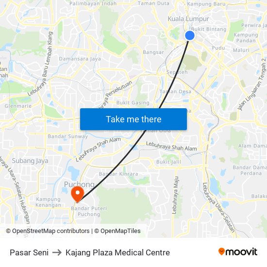 Pasar Seni to Kajang Plaza Medical Centre map