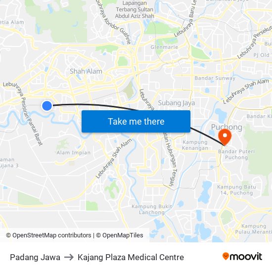 Padang Jawa to Kajang Plaza Medical Centre map