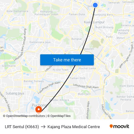 LRT Sentul (Kl663) to Kajang Plaza Medical Centre map