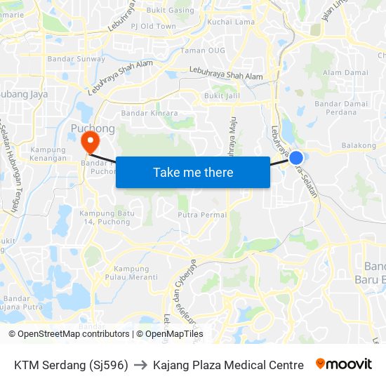 KTM Serdang (Sj596) to Kajang Plaza Medical Centre map