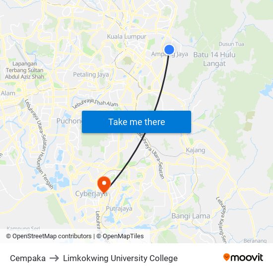 Cempaka to Limkokwing University College map