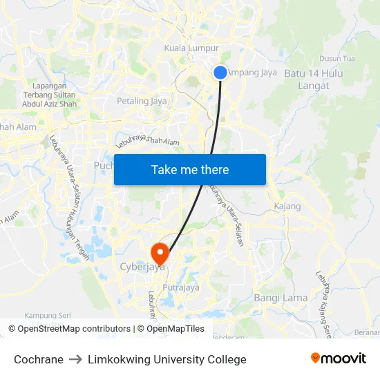 Cochrane to Limkokwing University College map