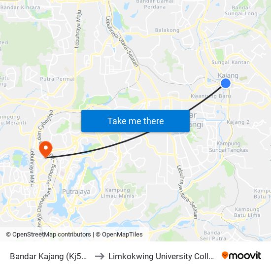 Bandar Kajang (Kj508) to Limkokwing University College map