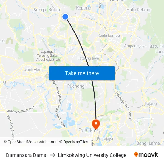 Damansara Damai to Limkokwing University College map