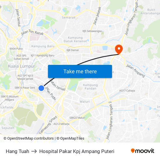 Hang Tuah to Hospital Pakar Kpj Ampang Puteri map