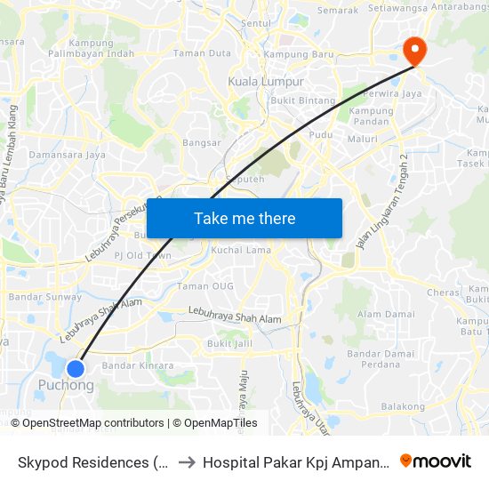 Skypod Residences (Sj447) to Hospital Pakar Kpj Ampang Puteri map