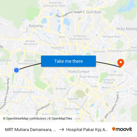 MRT Mutiara Damansara, Pintu B (Pj809) to Hospital Pakar Kpj Ampang Puteri map