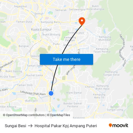 Sungai Besi to Hospital Pakar Kpj Ampang Puteri map