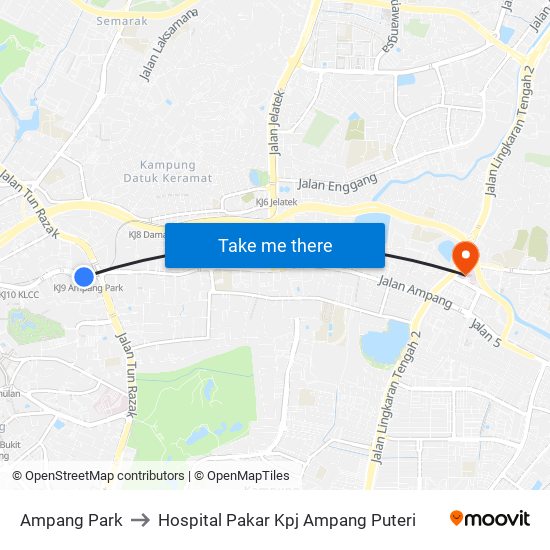 Ampang Park to Hospital Pakar Kpj Ampang Puteri map