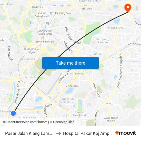 Pasar Jalan Klang Lama (Kl1212) to Hospital Pakar Kpj Ampang Puteri map