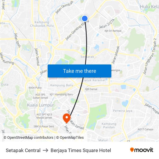 Setapak Central to Berjaya Times Square Hotel map