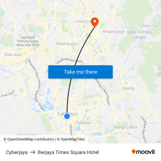 Cyberjaya to Berjaya Times Square Hotel map