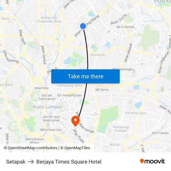 Setapak to Berjaya Times Square Hotel map