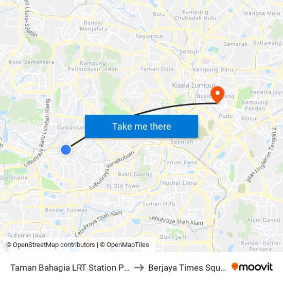 Taman Bahagia LRT Station Park And Ride to Berjaya Times Square Hotel map