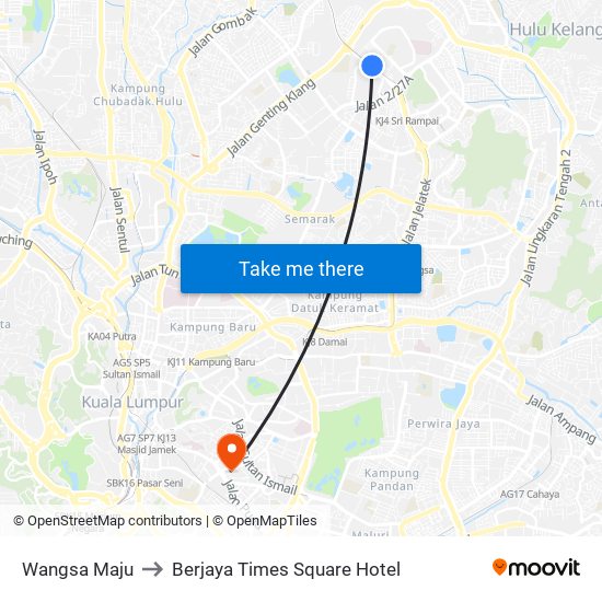 Wangsa Maju to Berjaya Times Square Hotel map