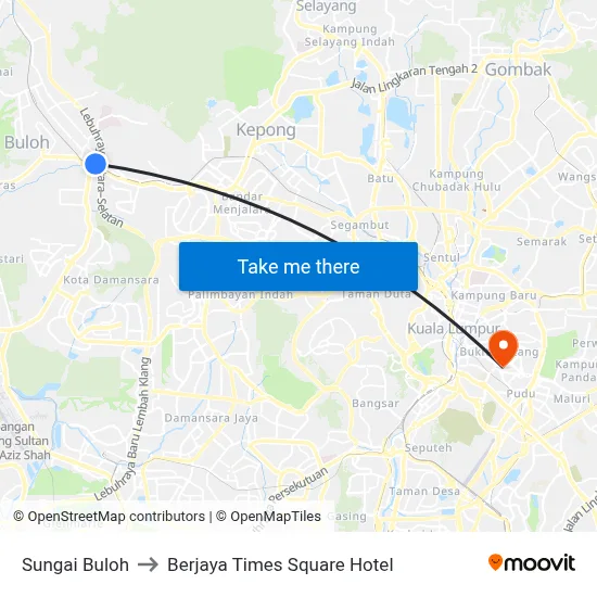 Sungai Buloh to Berjaya Times Square Hotel map