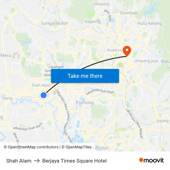 Shah Alam to Berjaya Times Square Hotel map