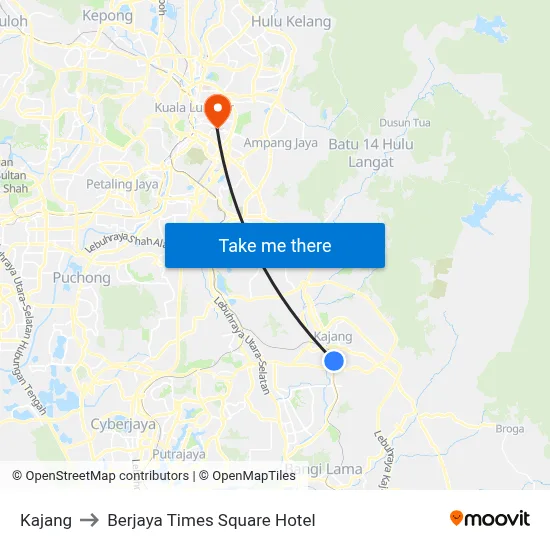 Kajang to Berjaya Times Square Hotel map