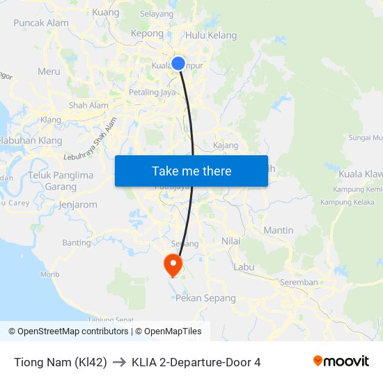 Tiong Nam (Kl42) to KLIA 2-Departure-Door 4 map