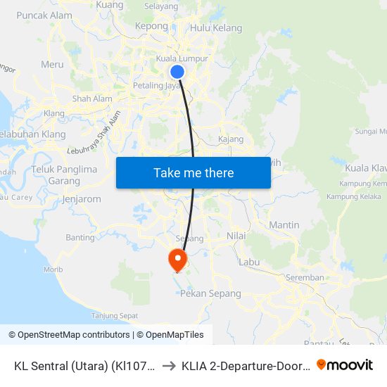 KL Sentral (Utara) (Kl1077) to KLIA 2-Departure-Door 4 map