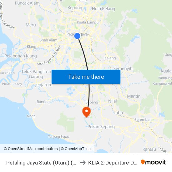 Petaling Jaya State (Utara) (Pj433) to KLIA 2-Departure-Door 4 map