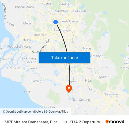 MRT Mutiara Damansara, Pintu C (Pj814) to KLIA 2-Departure-Door 4 map