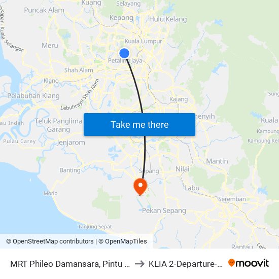 MRT Phileo Damansara, Pintu A (Pj823) to KLIA 2-Departure-Door 4 map