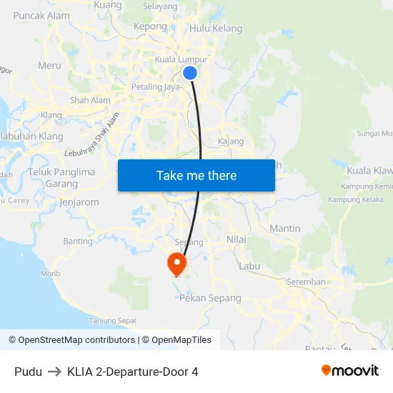 Pudu to KLIA 2-Departure-Door 4 map