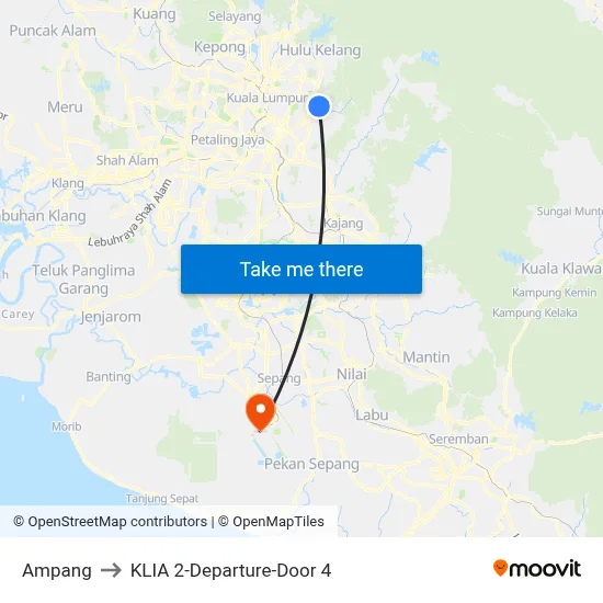 Ampang to KLIA 2-Departure-Door 4 map