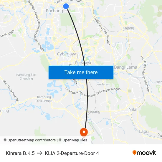 Kinrara B.K.5 to KLIA 2-Departure-Door 4 map