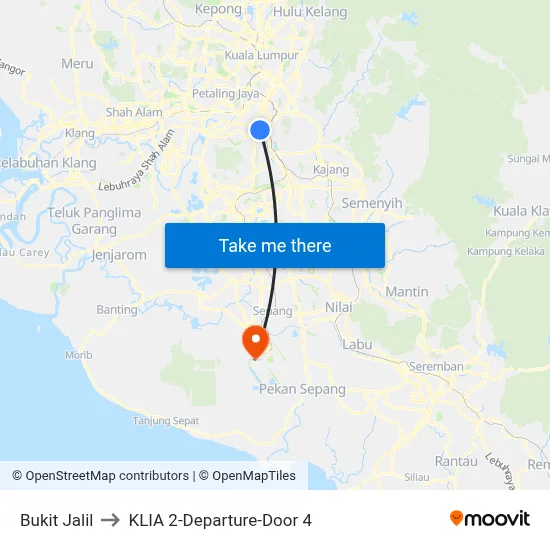Bukit Jalil to KLIA 2-Departure-Door 4 map