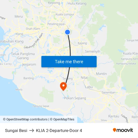 Sungai Besi to KLIA 2-Departure-Door 4 map