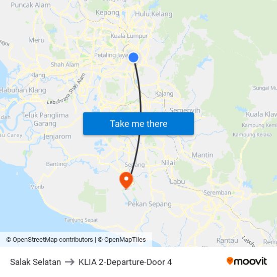 Salak Selatan to KLIA 2-Departure-Door 4 map