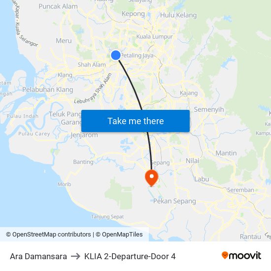 Ara Damansara to KLIA 2-Departure-Door 4 map