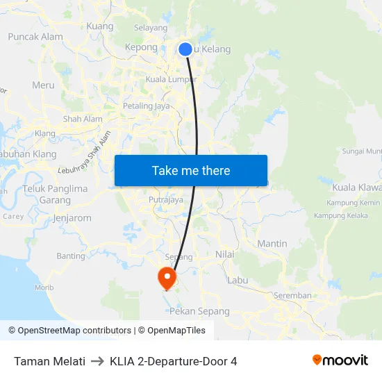 Taman Melati to KLIA 2-Departure-Door 4 map
