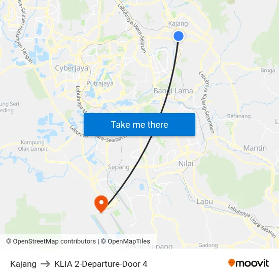 Kajang to KLIA 2-Departure-Door 4 map