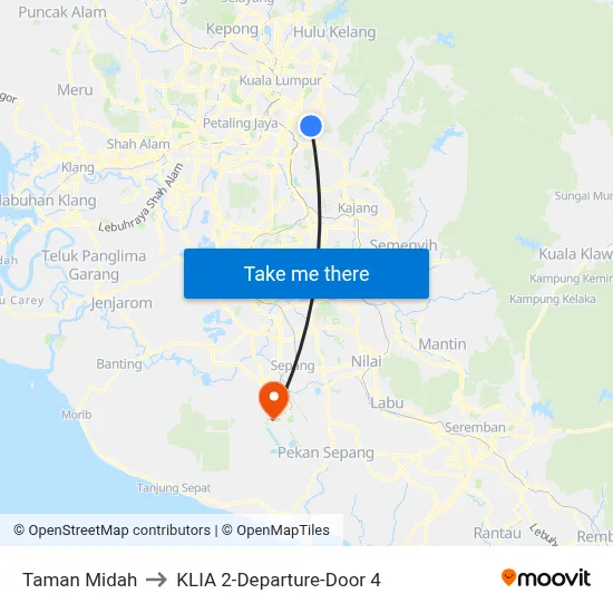 Taman Midah to KLIA 2-Departure-Door 4 map