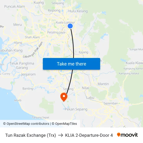 Tun Razak Exchange (Trx) to KLIA 2-Departure-Door 4 map