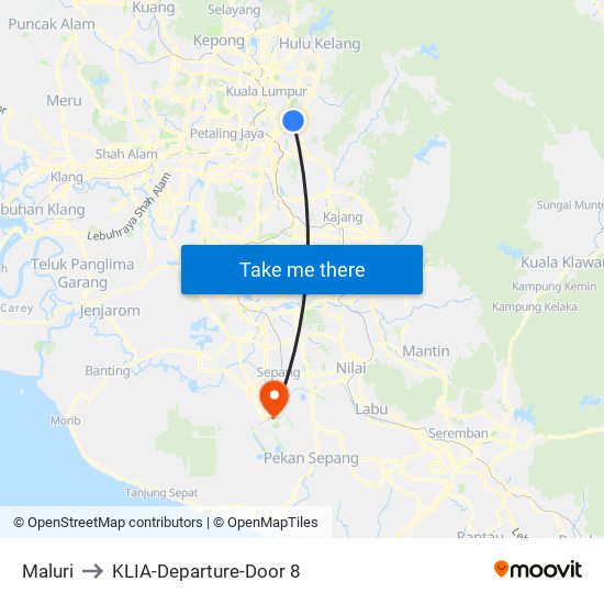 Maluri to KLIA-Departure-Door 8 map