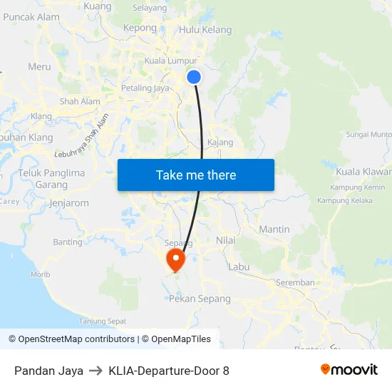 Pandan Jaya to KLIA-Departure-Door 8 map