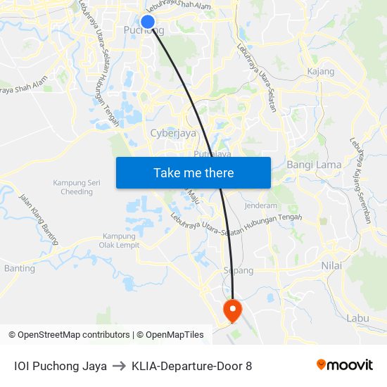 IOI Puchong Jaya to KLIA-Departure-Door 8 map