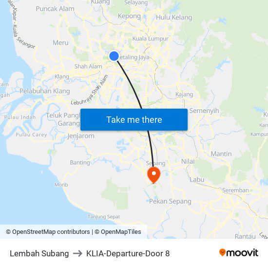 Lembah Subang to KLIA-Departure-Door 8 map