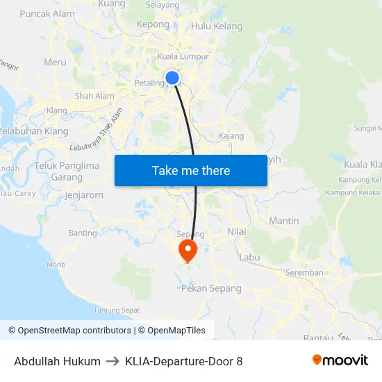 Abdullah Hukum to KLIA-Departure-Door 8 map