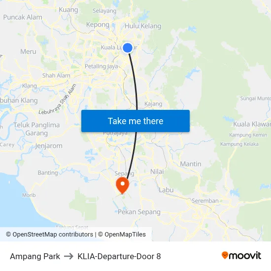 Ampang Park to KLIA-Departure-Door 8 map