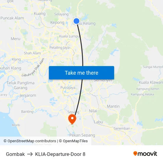 Gombak to KLIA-Departure-Door 8 map