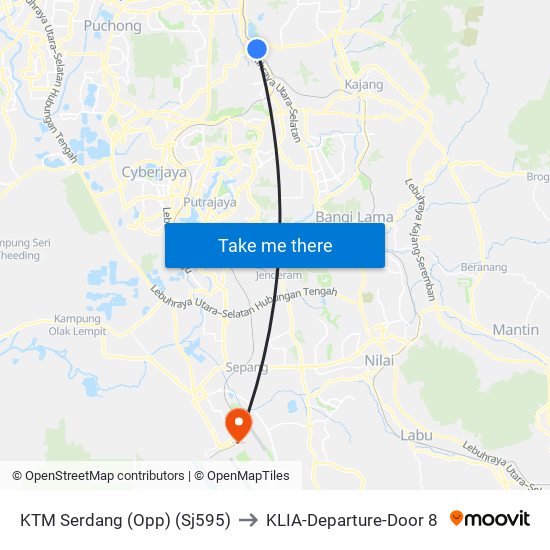 KTM Serdang (Opp) (Sj595) to KLIA-Departure-Door 8 map