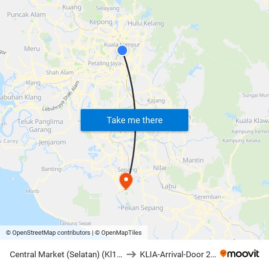Central Market (Selatan) (Kl109) to KLIA-Arrival-Door 2&3 map