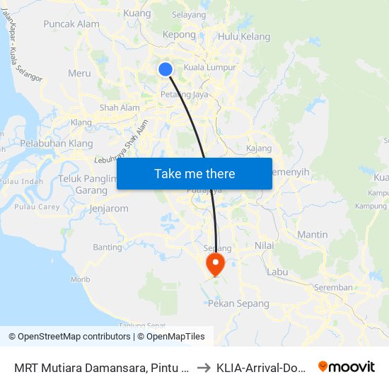 MRT Mutiara Damansara, Pintu C (Pj814) to KLIA-Arrival-Door 2&3 map