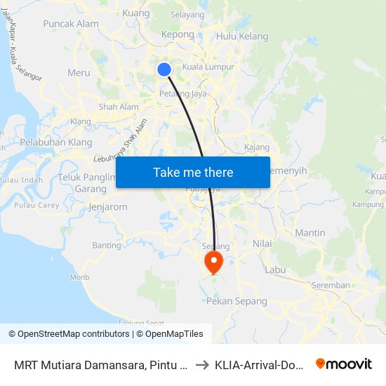 MRT Mutiara Damansara, Pintu B (Pj809) to KLIA-Arrival-Door 2&3 map