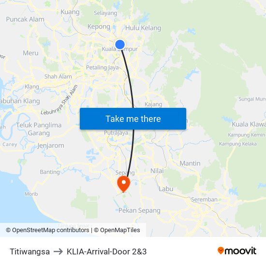 Titiwangsa to KLIA-Arrival-Door 2&3 map